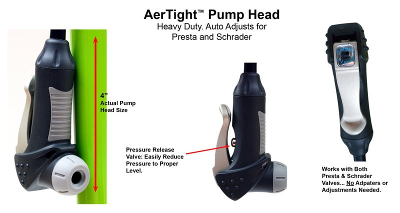 AerGun X-1000 Bike Pump â€“ Unique AerTight Pump Head for Easiest use with Both Presta and Schrader Bicycle Pump Valves â€“ Pressure Gauge â€“ 160 PSI - Image 4